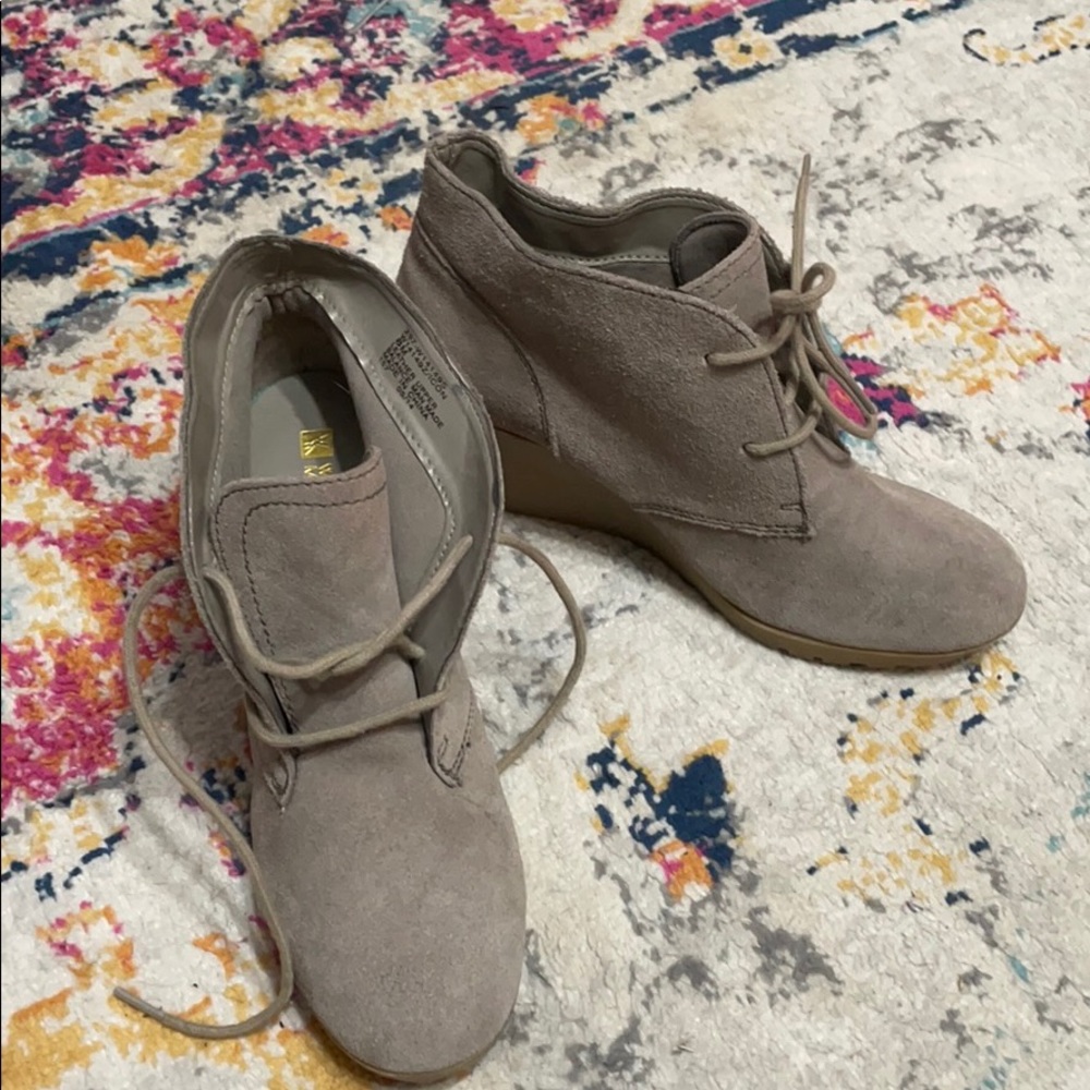 Grey suede wedge booties